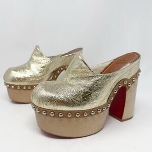 Christian Louboutin Gold Metallic Studded Platform Mules EU 37